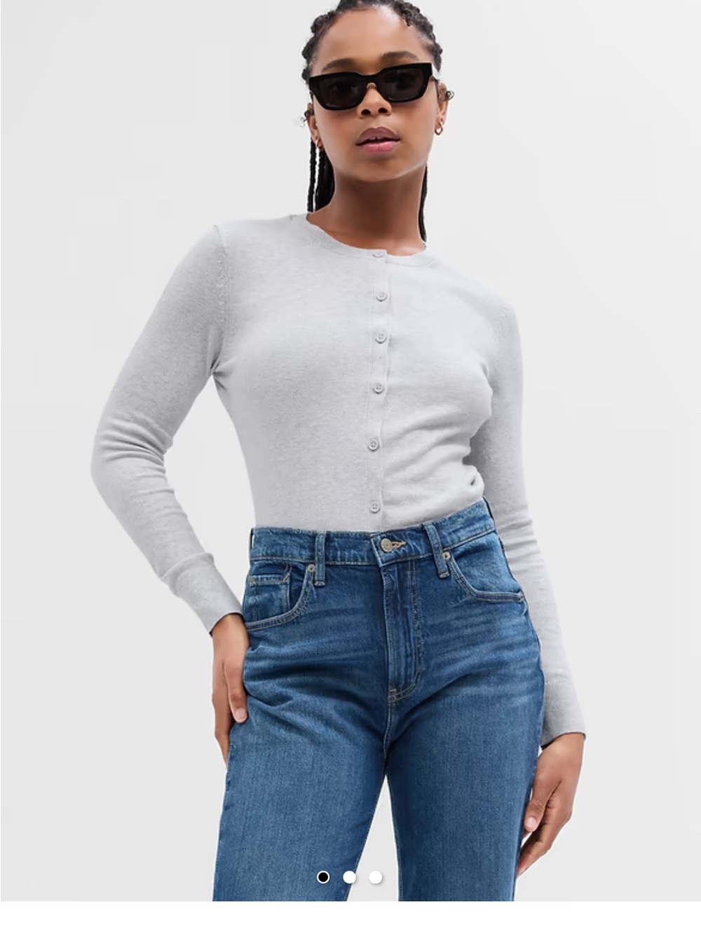GAP Classic Button-Front Crewneck Cardigan Sweater - Light Heather Grey